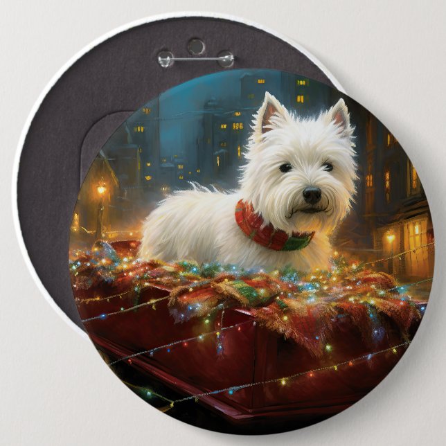 West Highland White Terrier Christmas Festive  6 Inch Round Button (Front & Back)