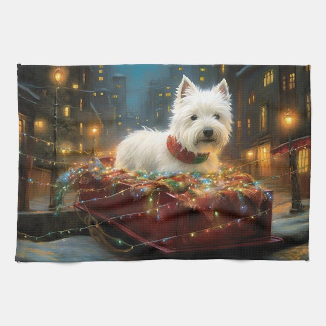 West Highland White Terrier Christmas Festive  Kitchen Towel (Horizontal)