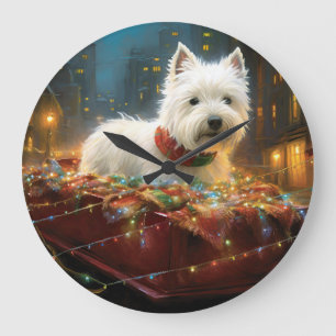 West Highland White Terrier Christmas Festive  Large Clock