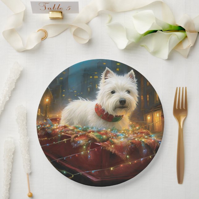 West Highland White Terrier Christmas Festive  Paper Plate (Wedding)