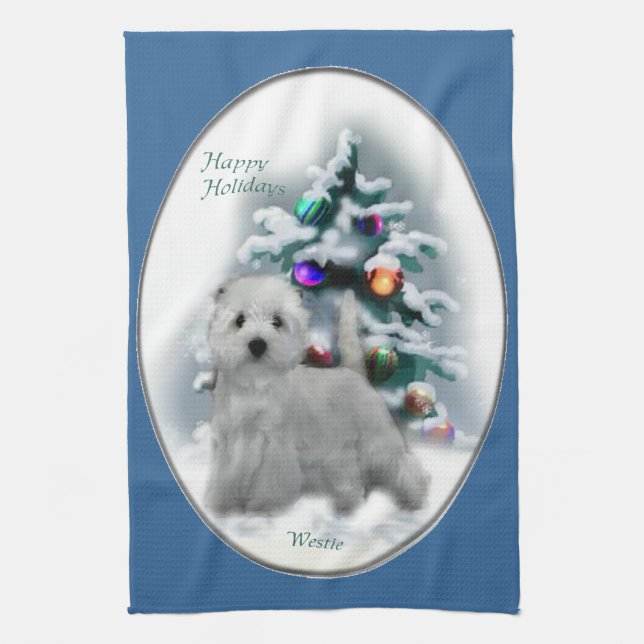 West Highland White Terrier Christmas Kitchen Towel (Vertical)