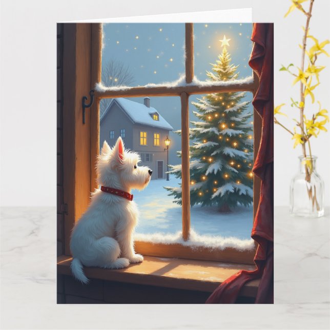 West Highland White Terrier Christmas Morning View Card (Yellow Flower)