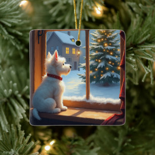 West Highland White Terrier Christmas Morning View Ceramic Ornament