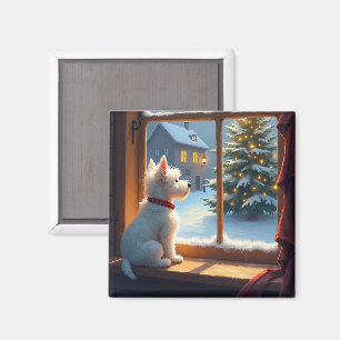 West Highland White Terrier Christmas Morning View Magnet