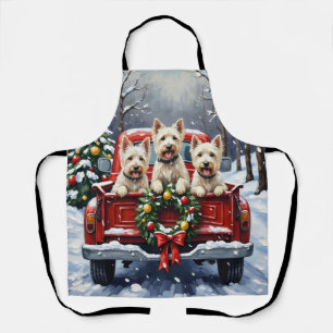 West Highland White Terrier Christmas Red Truck Apron