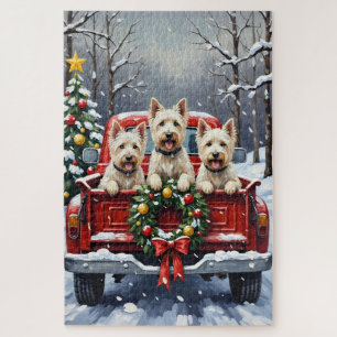 West Highland White Terrier Christmas Red Truck Jigsaw Puzzle