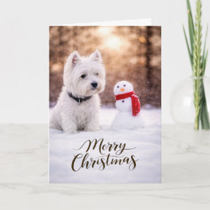West Highland White Terrier Christmas Snowman Holiday Card