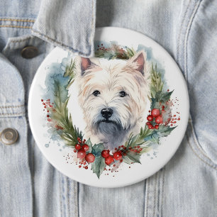West Highland White Terrier Christmas Wreath 6 Inch Round Button