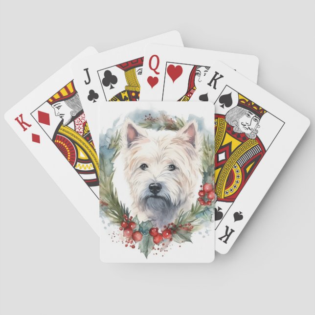 West Highland White Terrier Christmas Wreath  Playing Cards (Back)