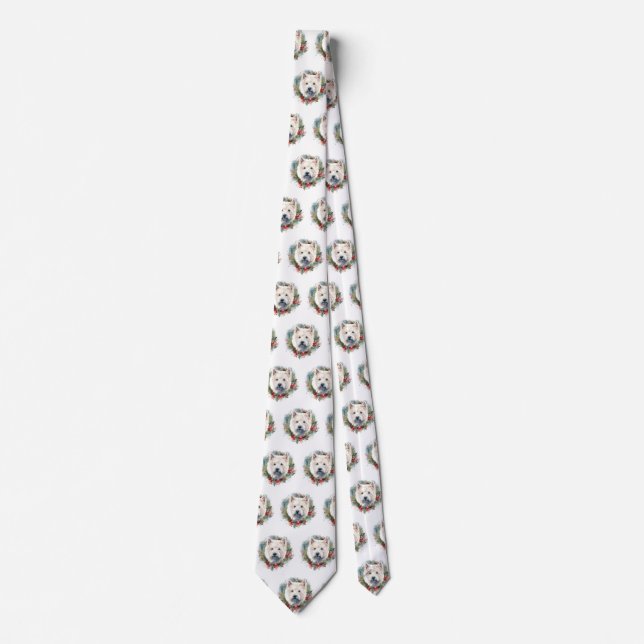 West Highland White Terrier Christmas Wreath  Tie (Front)