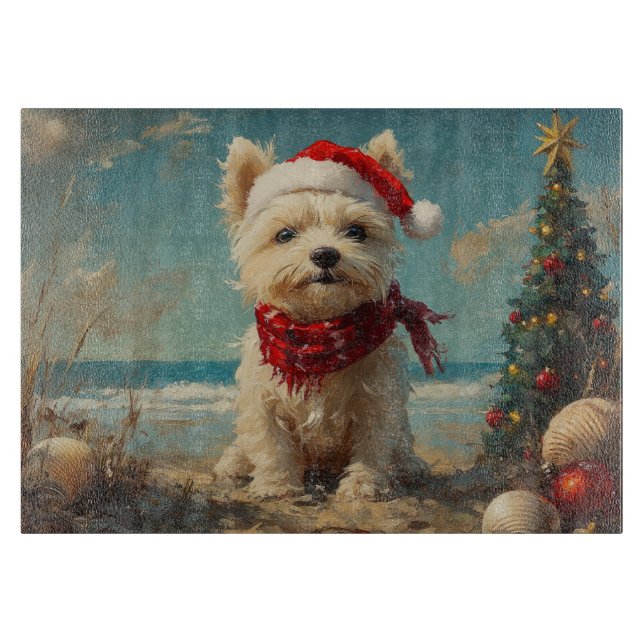 West Highland White Terrier Dog Christmas Beach Cutting Board (Front)