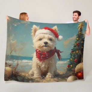 West Highland White Terrier Dog Christmas Beach Fleece Blanket