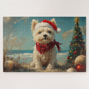 West Highland White Terrier Dog Christmas Beach Jigsaw Puzzle