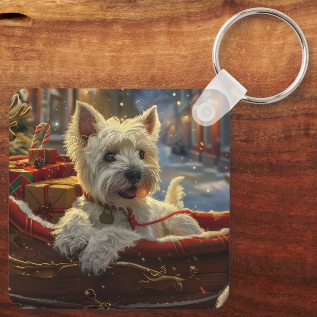 West Highland White Terrier Dog Christmas Festive  Keychain (Back)