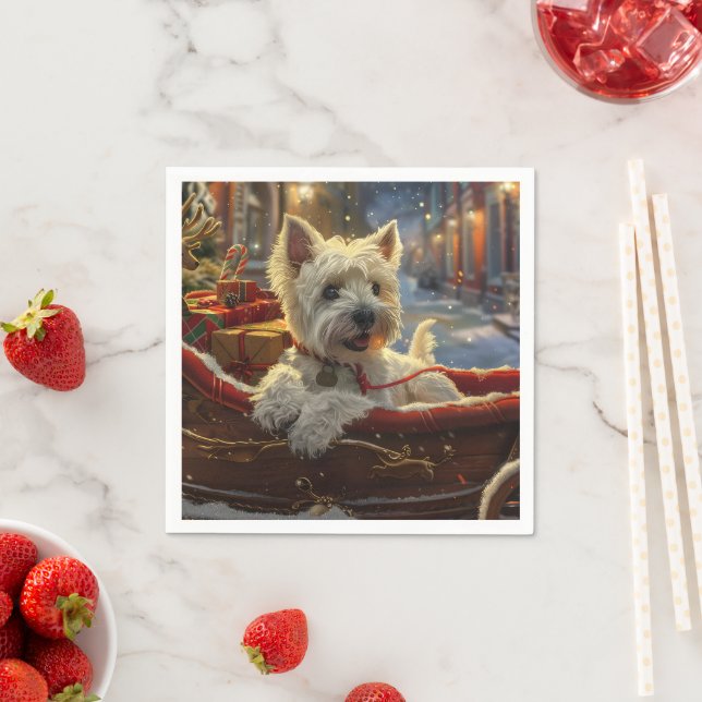 West Highland White Terrier Dog Christmas Festive  Napkin (Insitu)