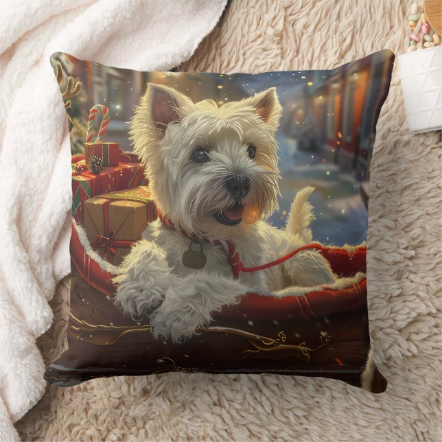 West Highland White Terrier Dog Christmas Festive  Throw Pillow (Blanket)