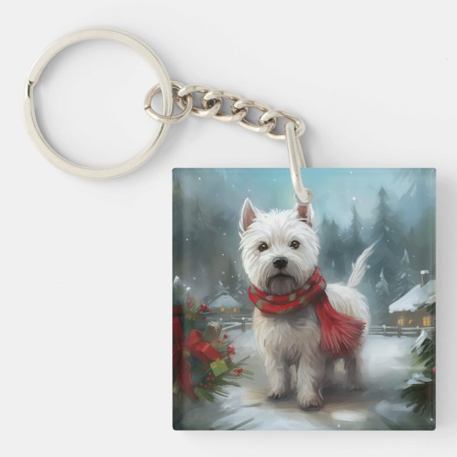 West Highland White Terrier Dog dans la neige Noël (Devant)