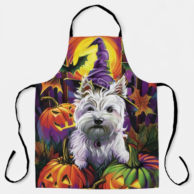 West Highland White Terrier Dog Halloween Witch Apron (Front)