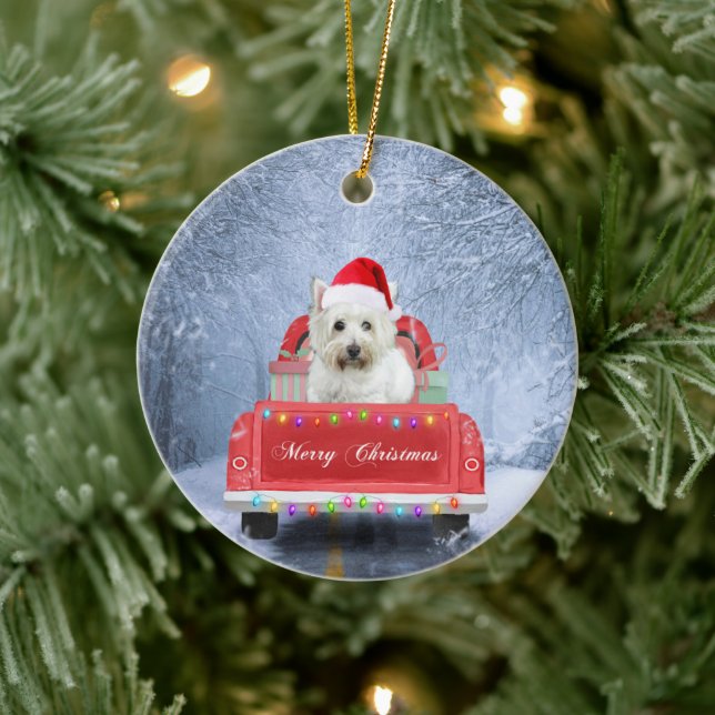 West Highland White Terrier Dog in Snow  Ceramic Ornament (Tree)