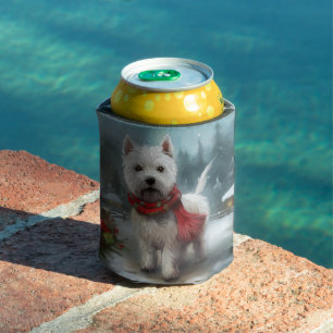 West Highland White Terrier Dog in Snow Christmas Can Cooler