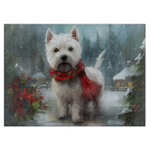 West Highland White Terrier Dog in Snow Christmas Cutting Board
