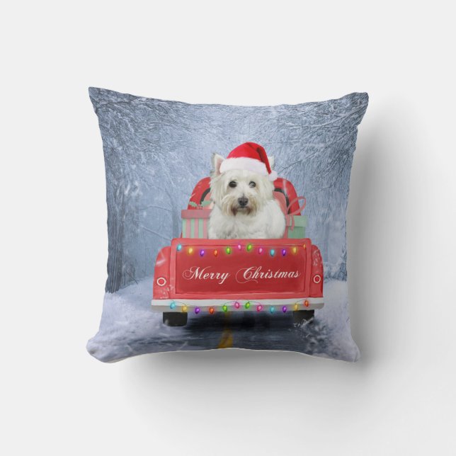 West Highland White Terrier Dog in Snow  Throw Pillow (Front)