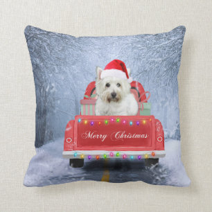 West Highland White Terrier Dog in Snow  Throw Pillow