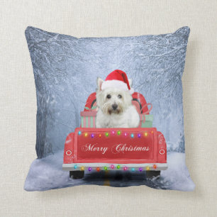 West Highland White Terrier Dog in Snow truck  Throw Pillow