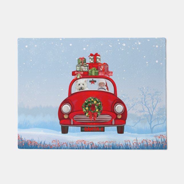 West Highland White Terrier Dog With Santa Claus Doormat (Front)