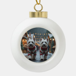 West Highland White Terrier Dogs Christmas Snow  Ceramic Ball Christmas Ornament