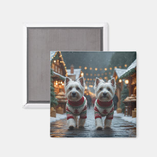West Highland White Terrier Dogs Christmas Snow  Magnet