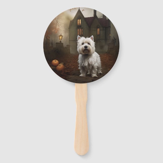 West Highland White Terrier Halloween Scary Hand Fan (Front)