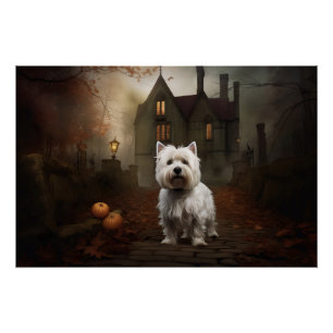 West Highland White Terrier Halloween Scary Poster