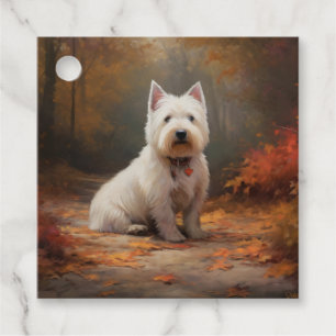 West Highland White Terrier in Autumn Leaves Fall Favour Tags