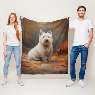 West Highland White Terrier in Autumn Leaves Fall Fleece Blanket