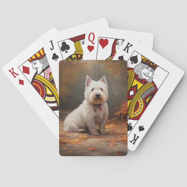 West Highland White Terrier in Autumn Leaves Fall Playing Cards (Back)