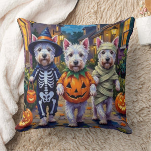 West Highland White Terrier In Halloween Costumes Throw Pillow