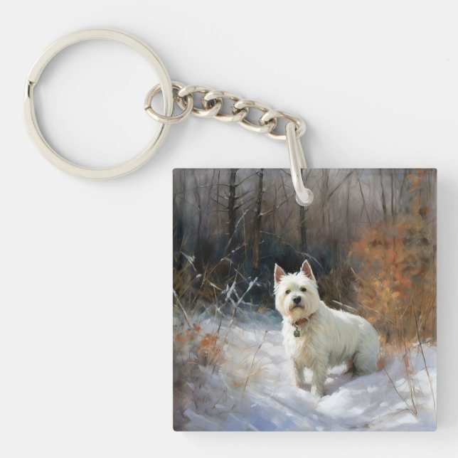 West Highland White Terrier Let It Snow Christmas Keychain (Front)