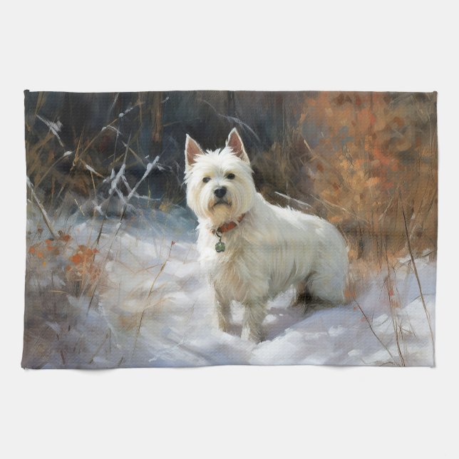 West Highland White Terrier Let It Snow Christmas Kitchen Towel (Horizontal)