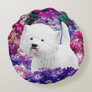 West Highland White Terrier Painting Dog Art Round Pillow