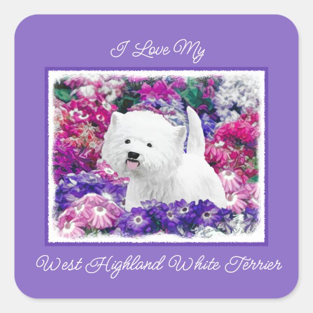West Highland White Terrier Painting Dog Art Squar Square Sticker (Front)