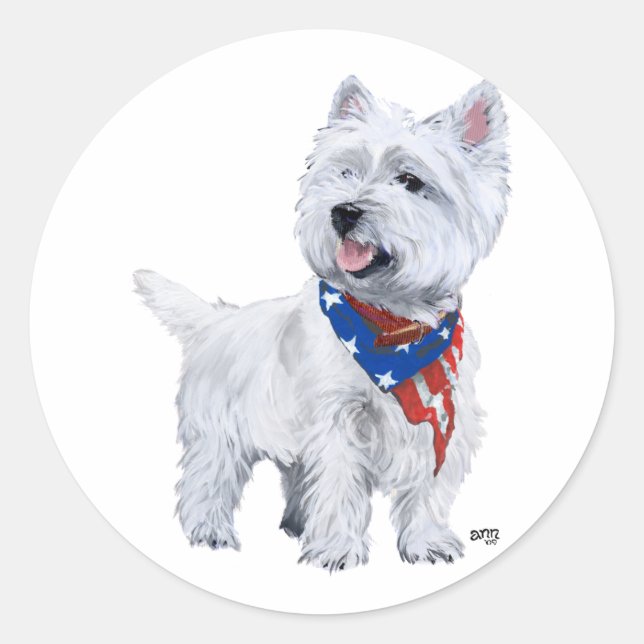 West Highland White Terrier Patriotic Classic Round Sticker (Front)