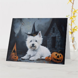 West Highland White Terrier Pumpkin Halloween Card