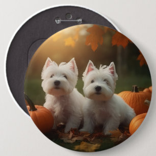 West Highland White Terrier Puppy Autumn Pumpkin 6 Inch Round Button