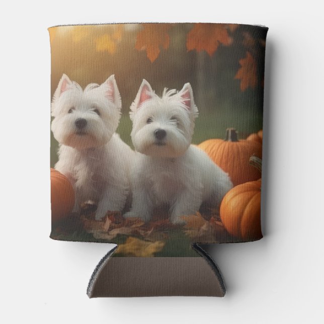 West Highland White Terrier Puppy Autumn Pumpkin Can Cooler (Front)