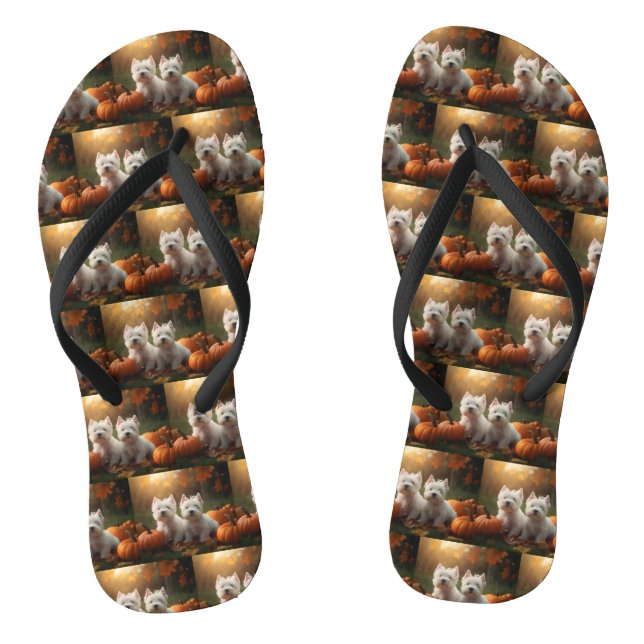 West Highland White Terrier Puppy Autumn Pumpkin Flip Flops (Footbed)