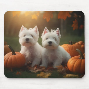 West Highland White Terrier Puppy Autumn Pumpkin Mouse Pad