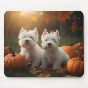 West Highland White Terrier Puppy Autumn Pumpkin Mouse Pad