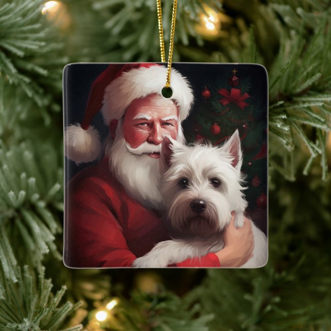 West Highland White Terrier Santa Claus Christmas Ceramic Ornament (Tree)