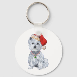 West Highland White Terrier Santa Claus Keychain